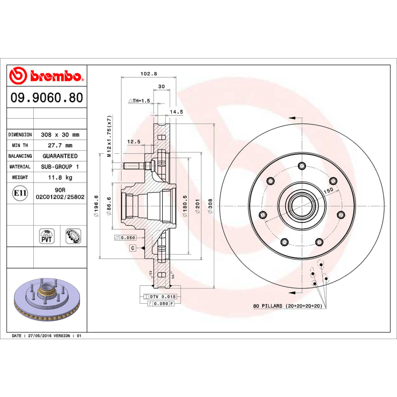 Brembo 02-03 Ford F-150/97-99 F-250/1997 F-250 HD Front Premium OE Equivalent Rotor