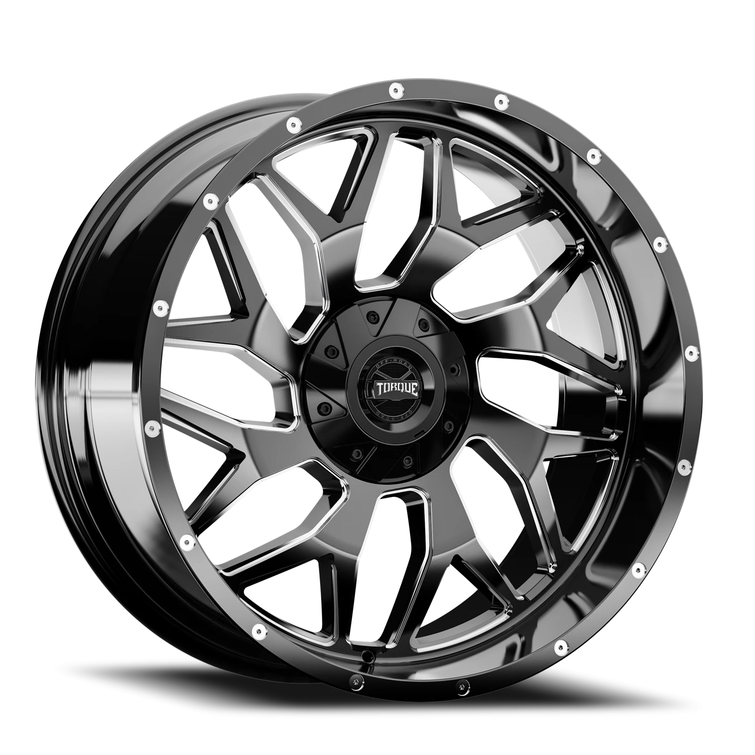 22x10 Torque TW427C Vortex Gloss Black Milled 6x135/139.7 et-18 BS 4.76 CB 87.1 Conical Seat Square