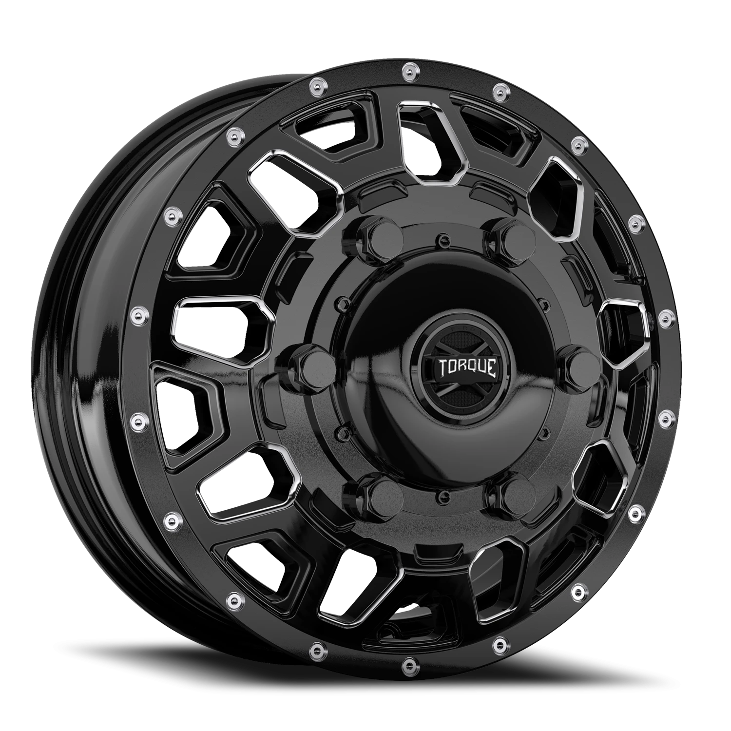 16x6 Torque TW514C Rush Gloss Black Milled Spoke 6x180 et+110 BS 7.83 CB 138.8 Flat Seat Front