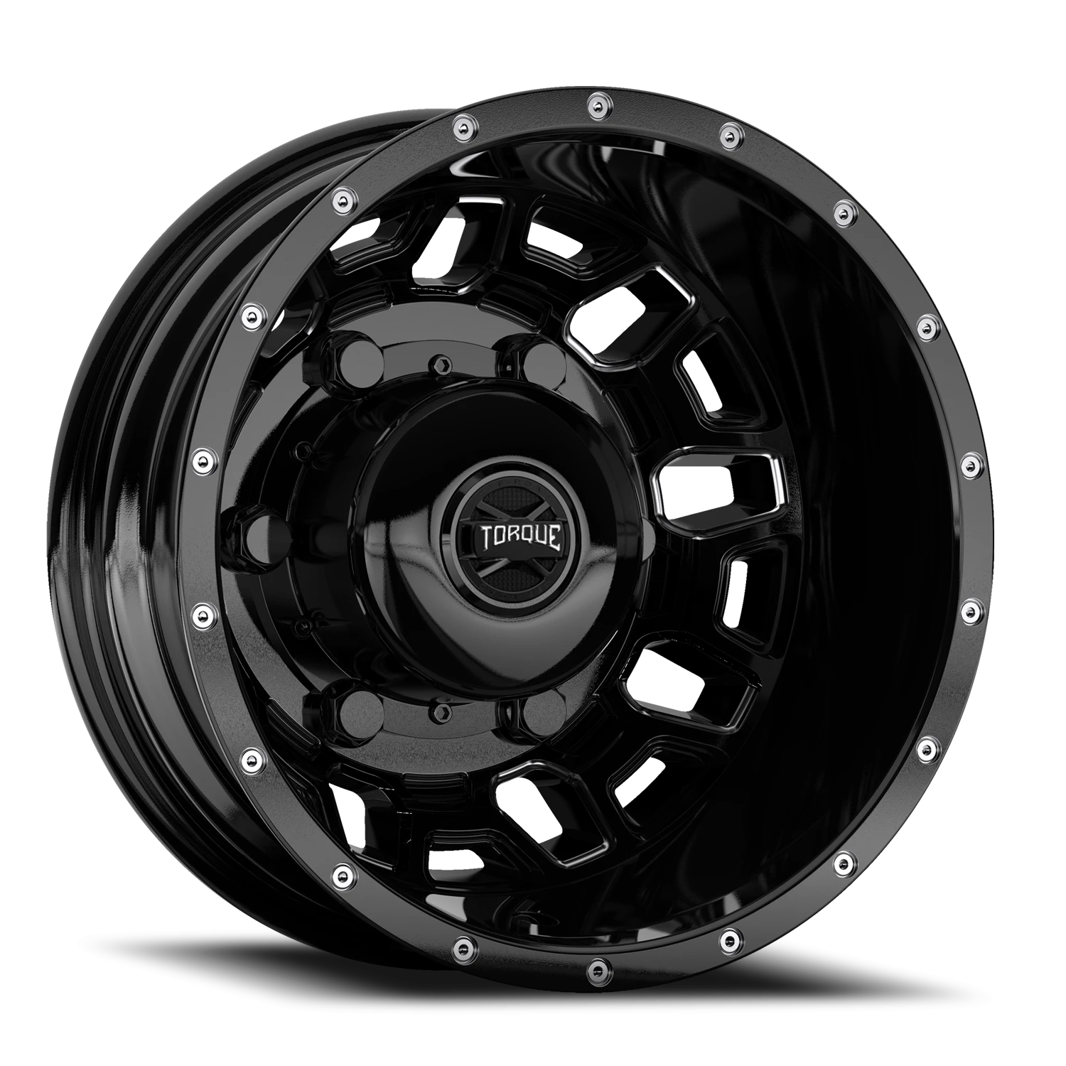 16x6 Torque TW514C Rush Gloss Black Milled Spoke 6x205 et-130 BS -1.64 CB 161.1 Flat Seat Rear