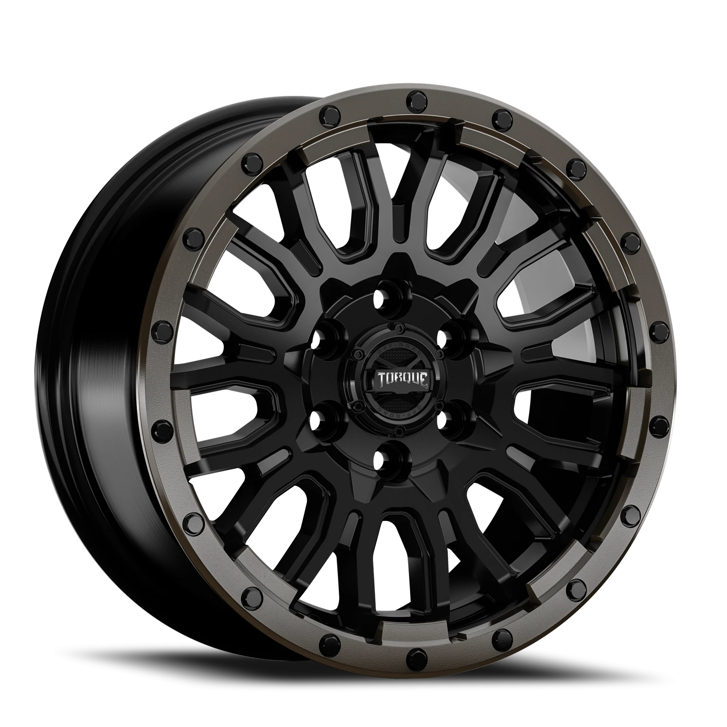 17x8 Torque TW538R Venture Satin Black Machined Lip Bronze Tint 6x130 et+38 BS 5.96 CB 84.1 R14 Radius Seat Square