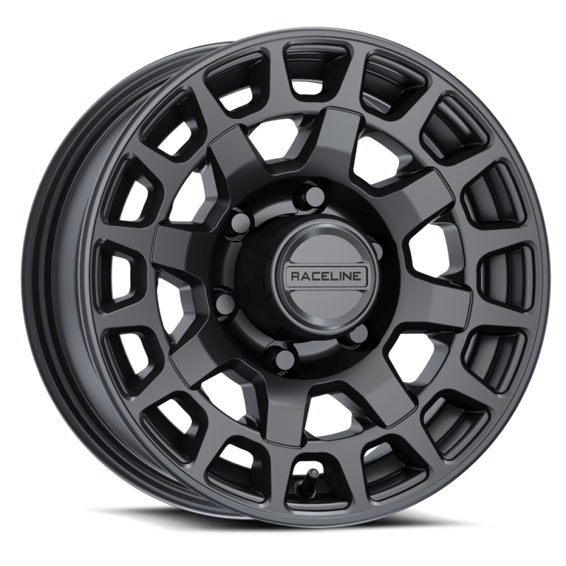 Raceline 873B Backcountry Trailer 16x6in / 6x5.5 BP / 0mm Offset / 4.25mm Bore - Satin Black
