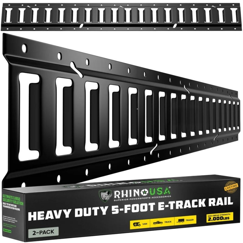Rhino USA 5Ft E-Track Tie-Down Rails, Black (2 Pack)