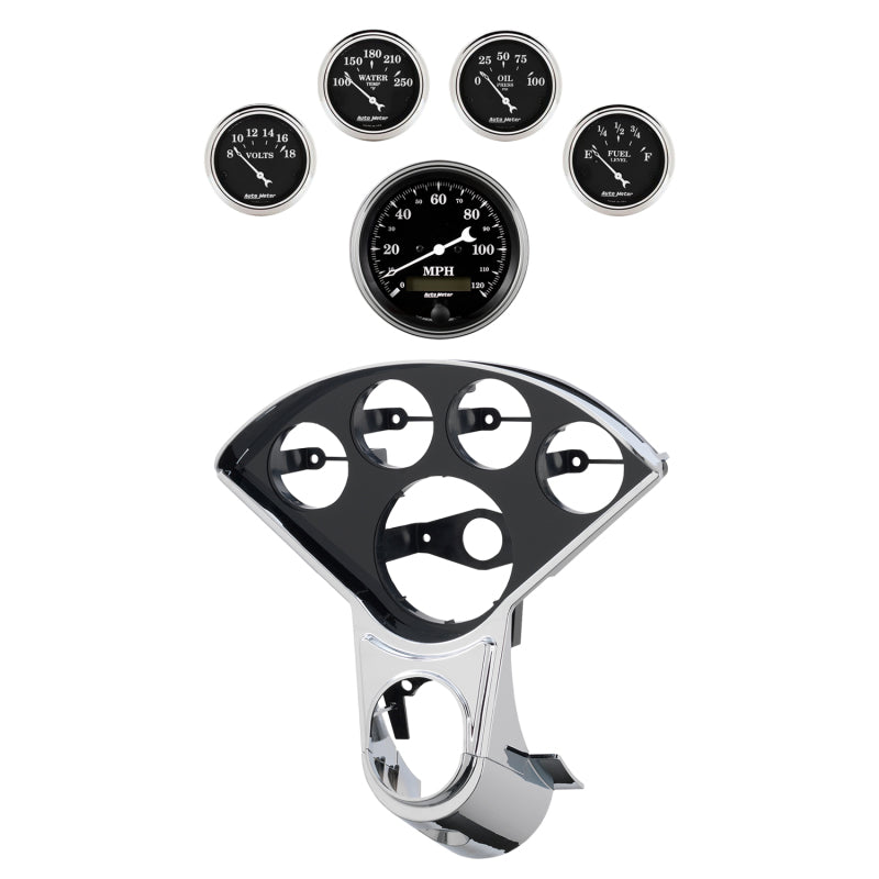 Autometer Old Tyme Black Direct Fit Dash Kit 55-59 Chevy Truck (1 x 3-3/8in. / 4 x 2-1/16in.)