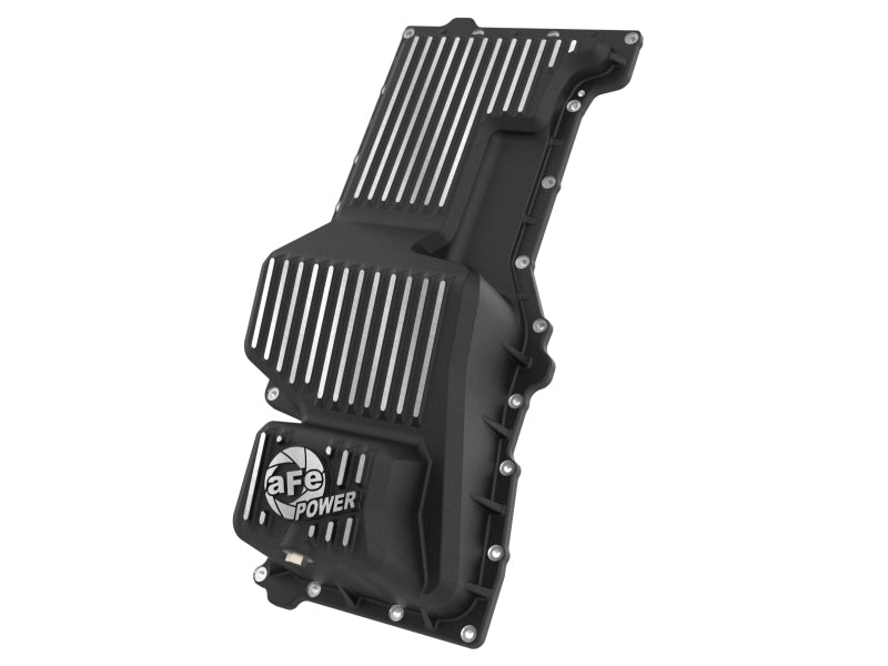 aFe 20-25 GM Trucks L6 3.0L Engine Oil Pan - Black w/ Machined Fins