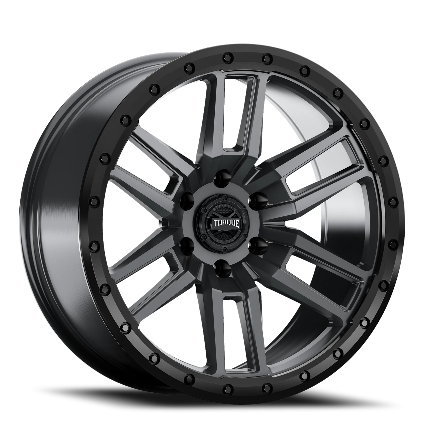 18x9 Torque TW411C Pritchett Satin Anthracite with Satin Black Lip 6x135 et-12 BS 4.5 CB 87.1 Conical Seat Square